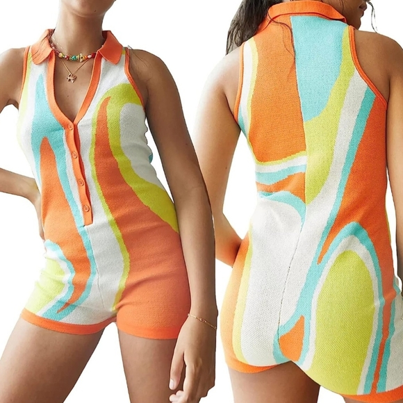 SOLD✨️Retro Style Bodycon Romper Shorts - Picture 2 of 7